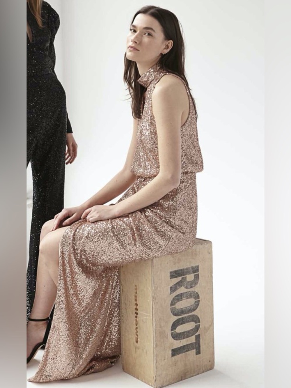 ML Monique Lhuillier Sequin Halter Maxi Dress Size 0